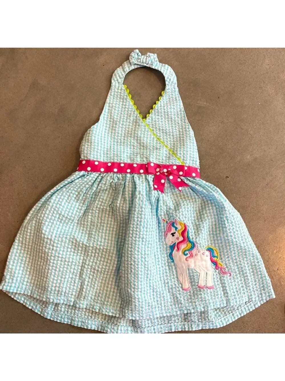 Emily rose unicorn blue plaid halter dress toddler girls 2T